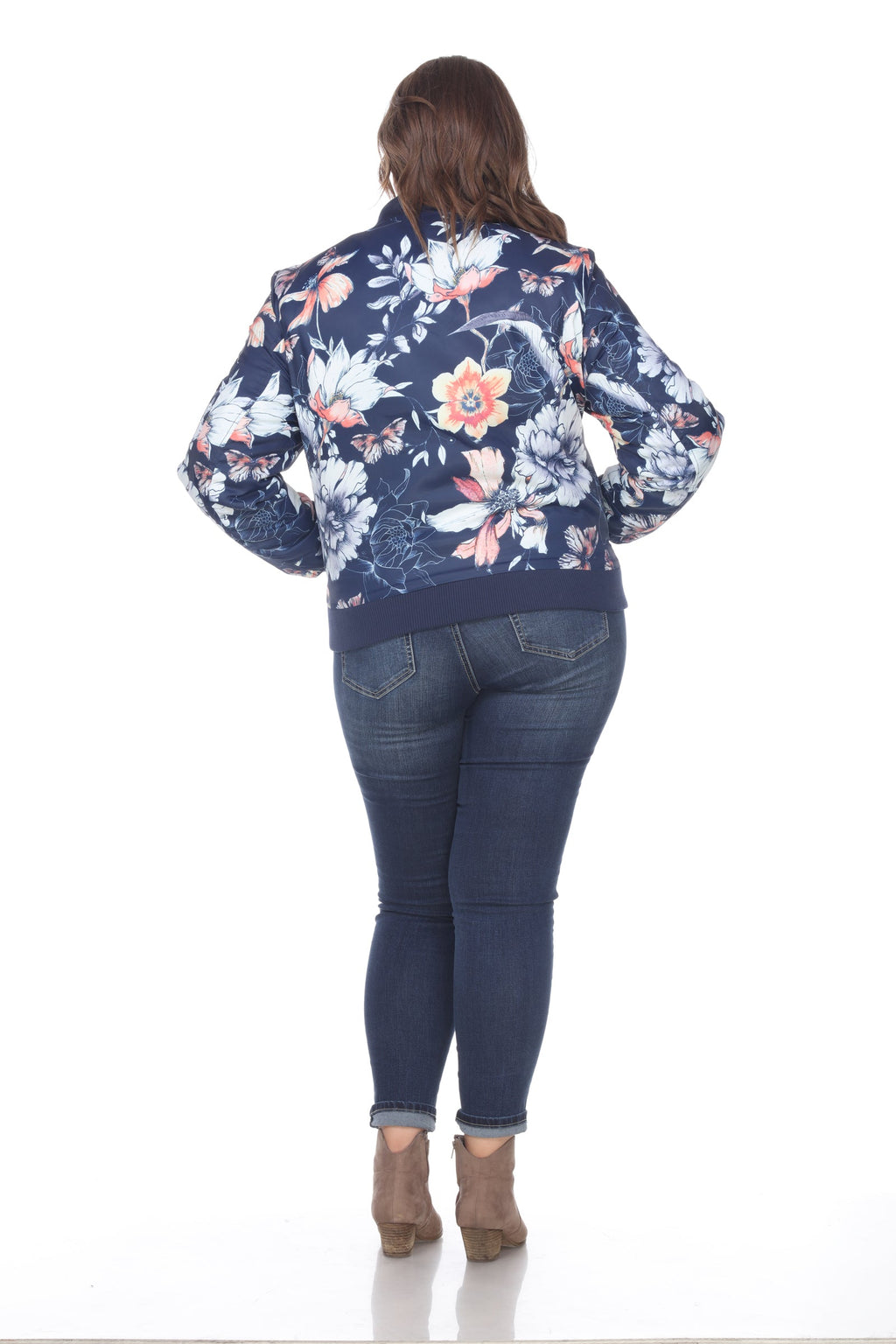 White Mark Women's Floral Bomber Jacket - Plus