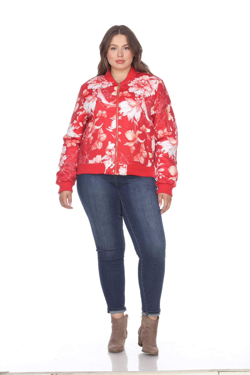 White Mark Women's Floral Bomber Jacket - Plus