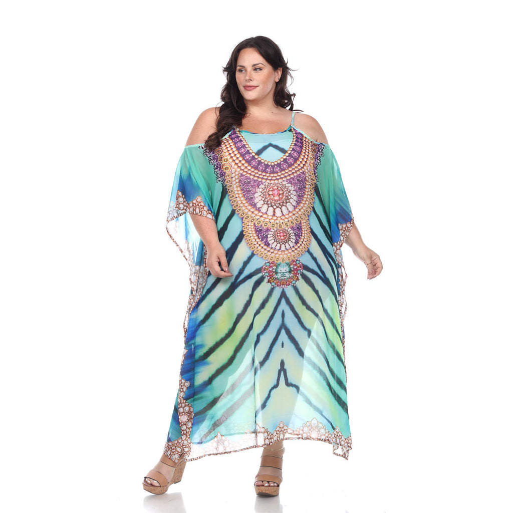 White Mark Women's Maxi Sheer Caftan - Plus (5 Colors Available)