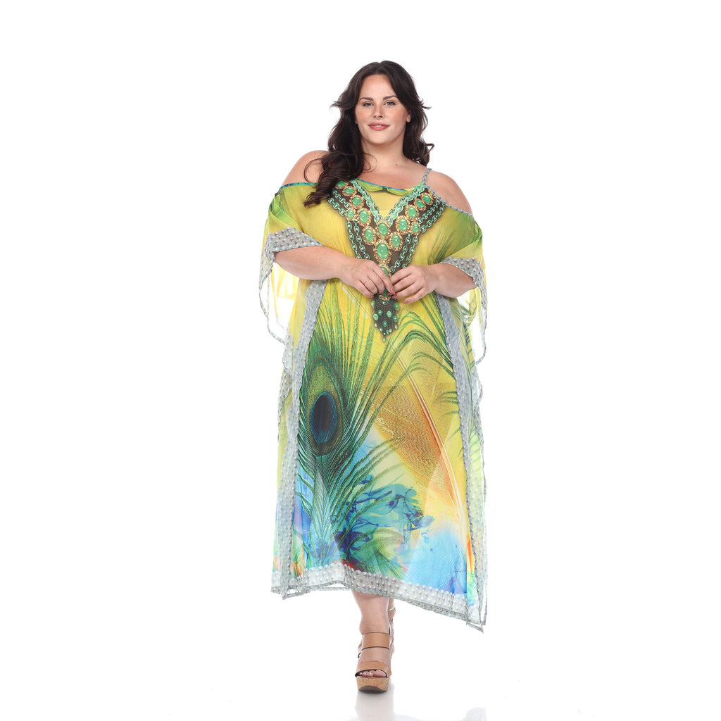 White Mark Women's Maxi Sheer Caftan - Plus (5 Colors Available)