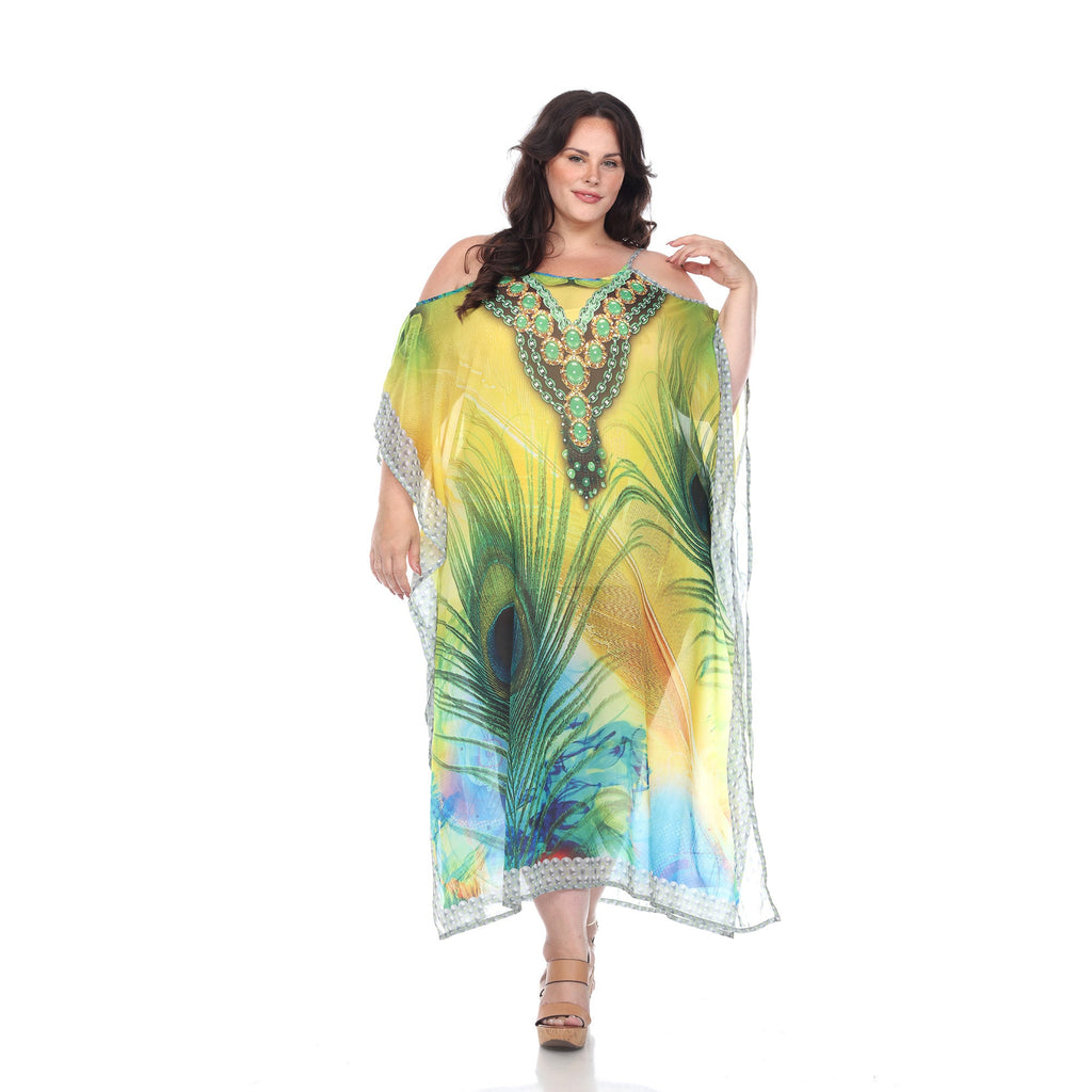 White Mark Women's Maxi Sheer Caftan - Plus (5 Colors Available)