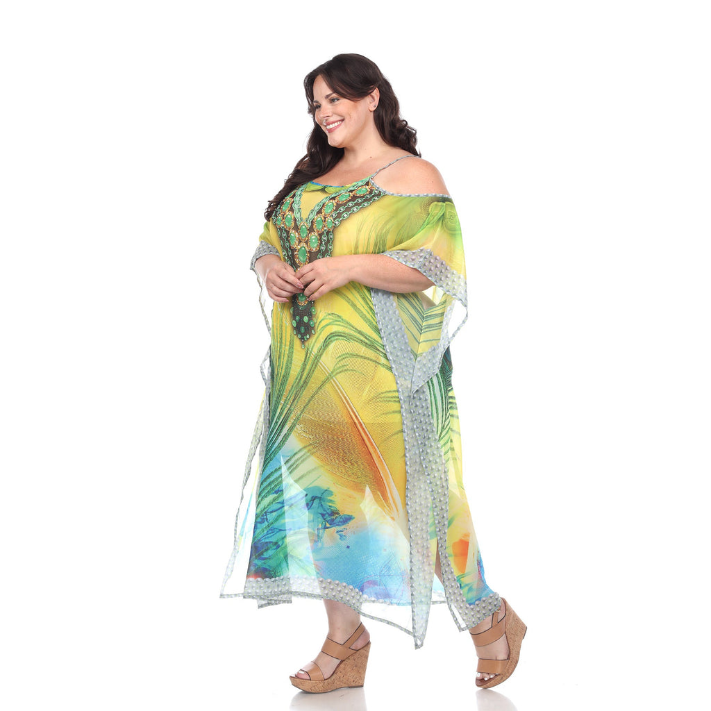 White Mark Women's Maxi Sheer Caftan - Plus (5 Colors Available)