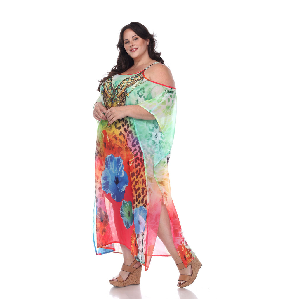 White Mark Women's Maxi Sheer Caftan - Plus (5 Colors Available)