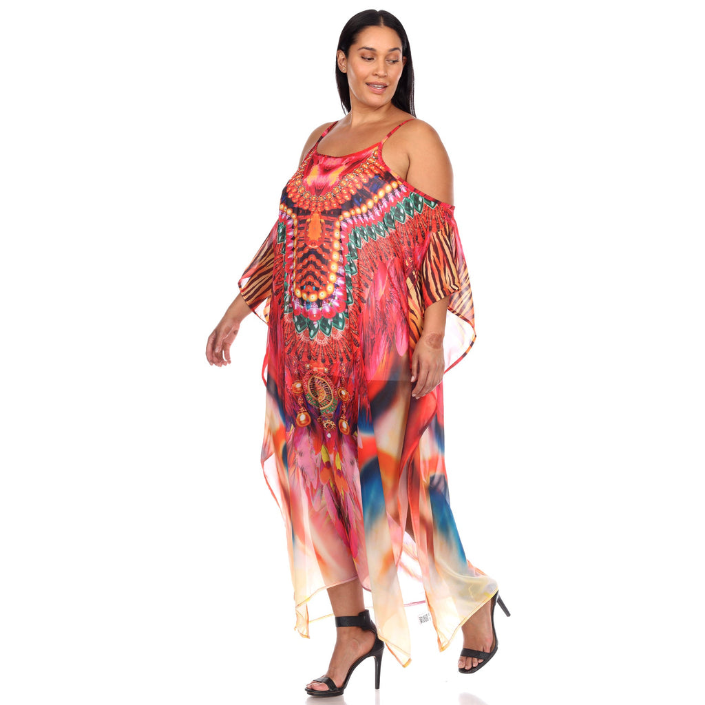 White Mark Women's Maxi Sheer Caftan - Plus (5 Colors Available)