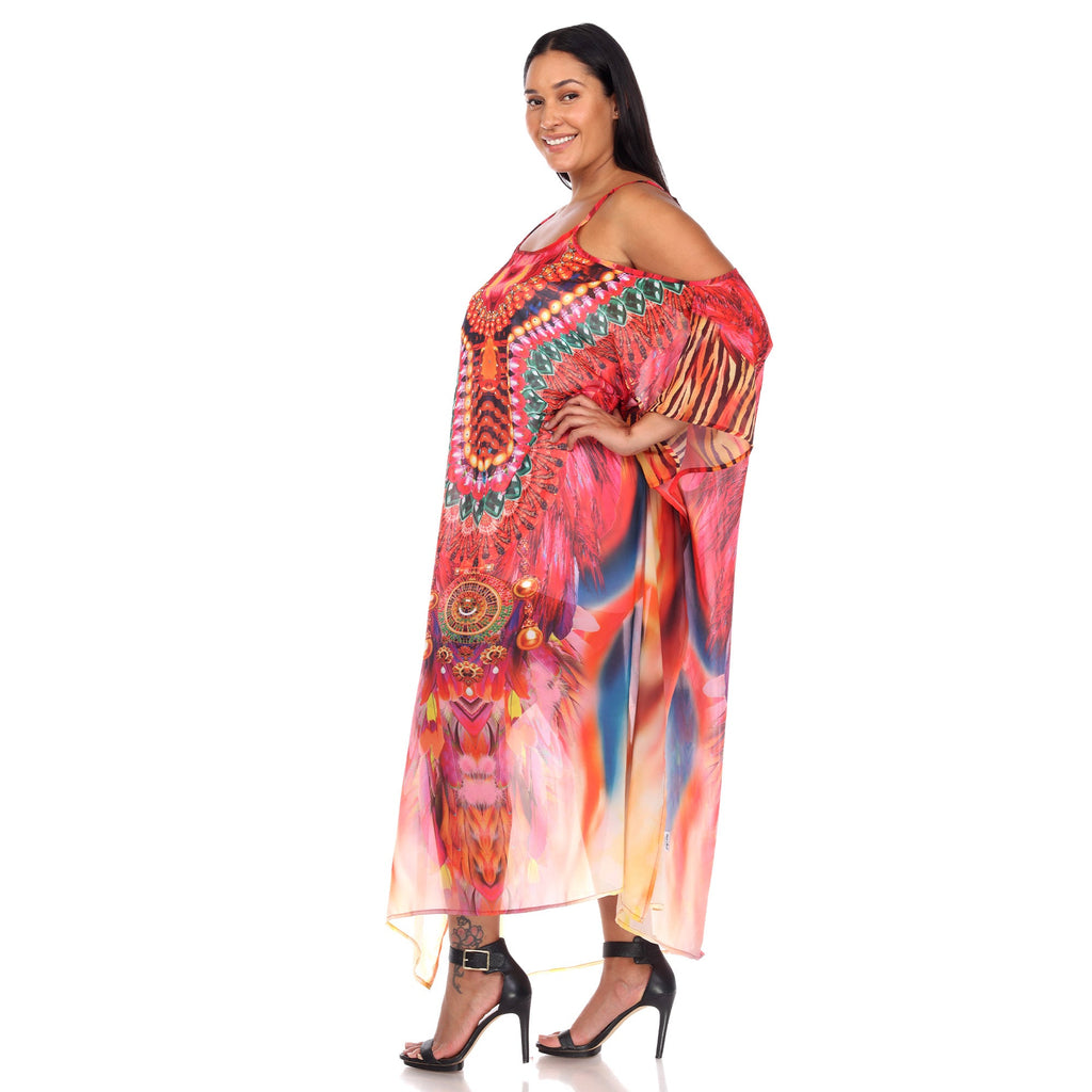 White Mark Women's Maxi Sheer Caftan - Plus (5 Colors Available)