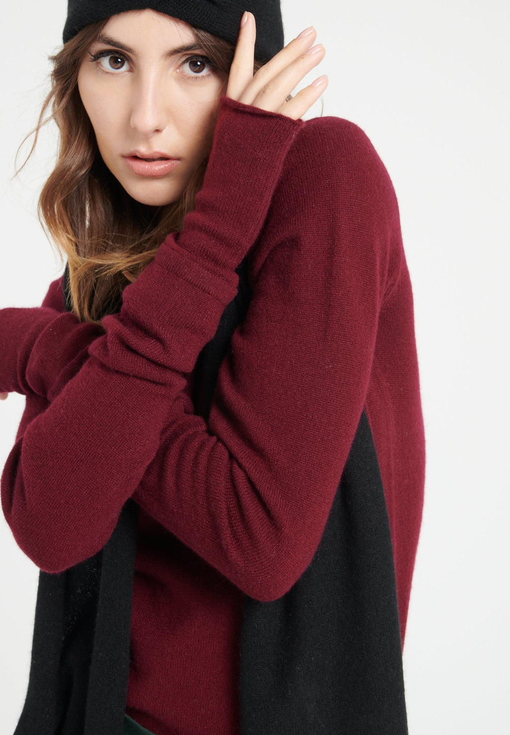 Burgundy red cashmere mittens