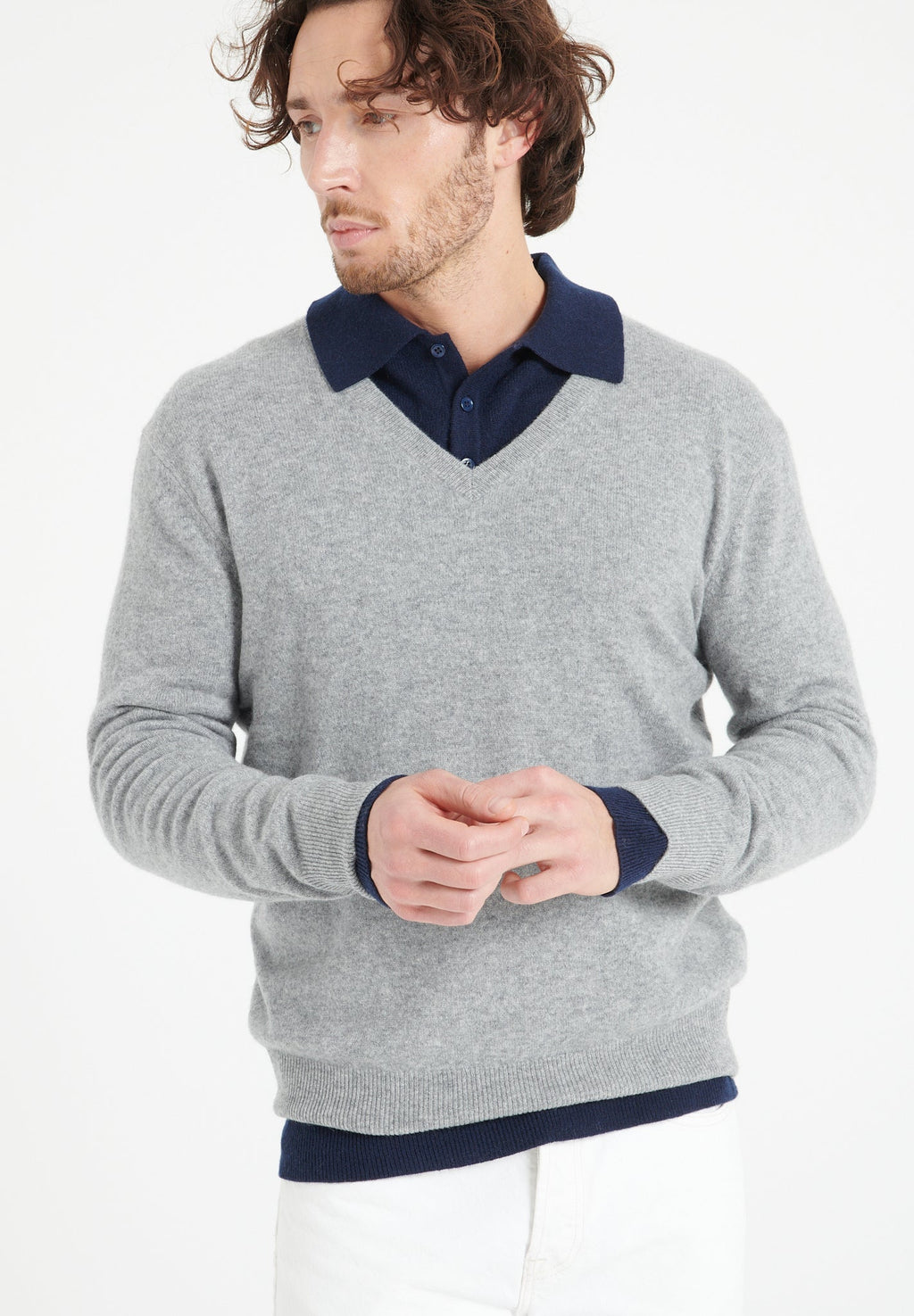 LUKE 1 V-neck cashmere sweater light grey