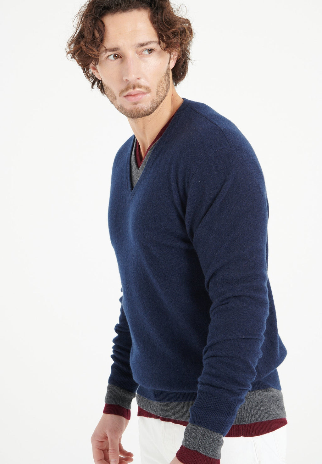 LUKE 1 V-neck cashmere sweater navy blue