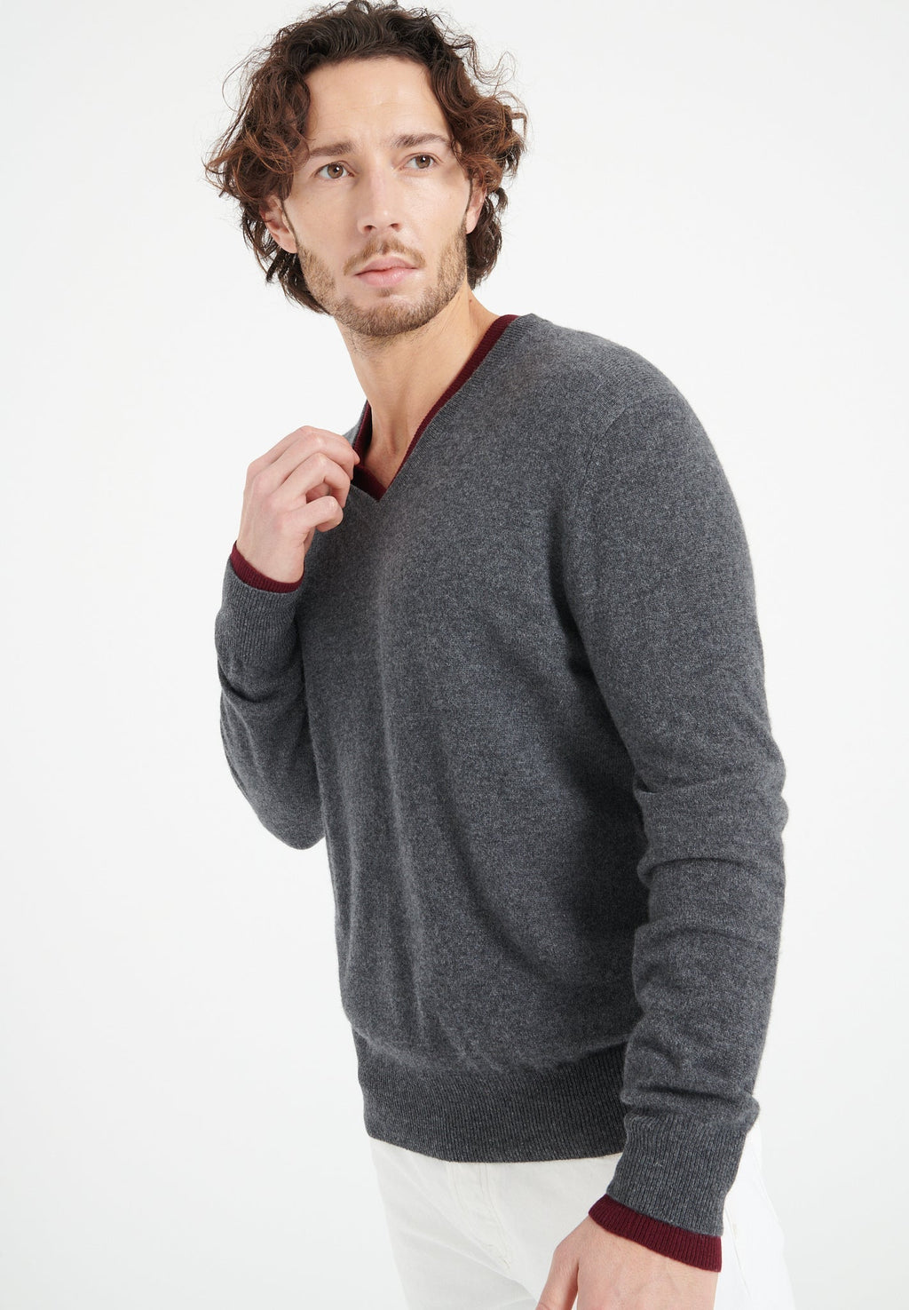 LUKE 1 V-neck cashmere sweater anthracite grey