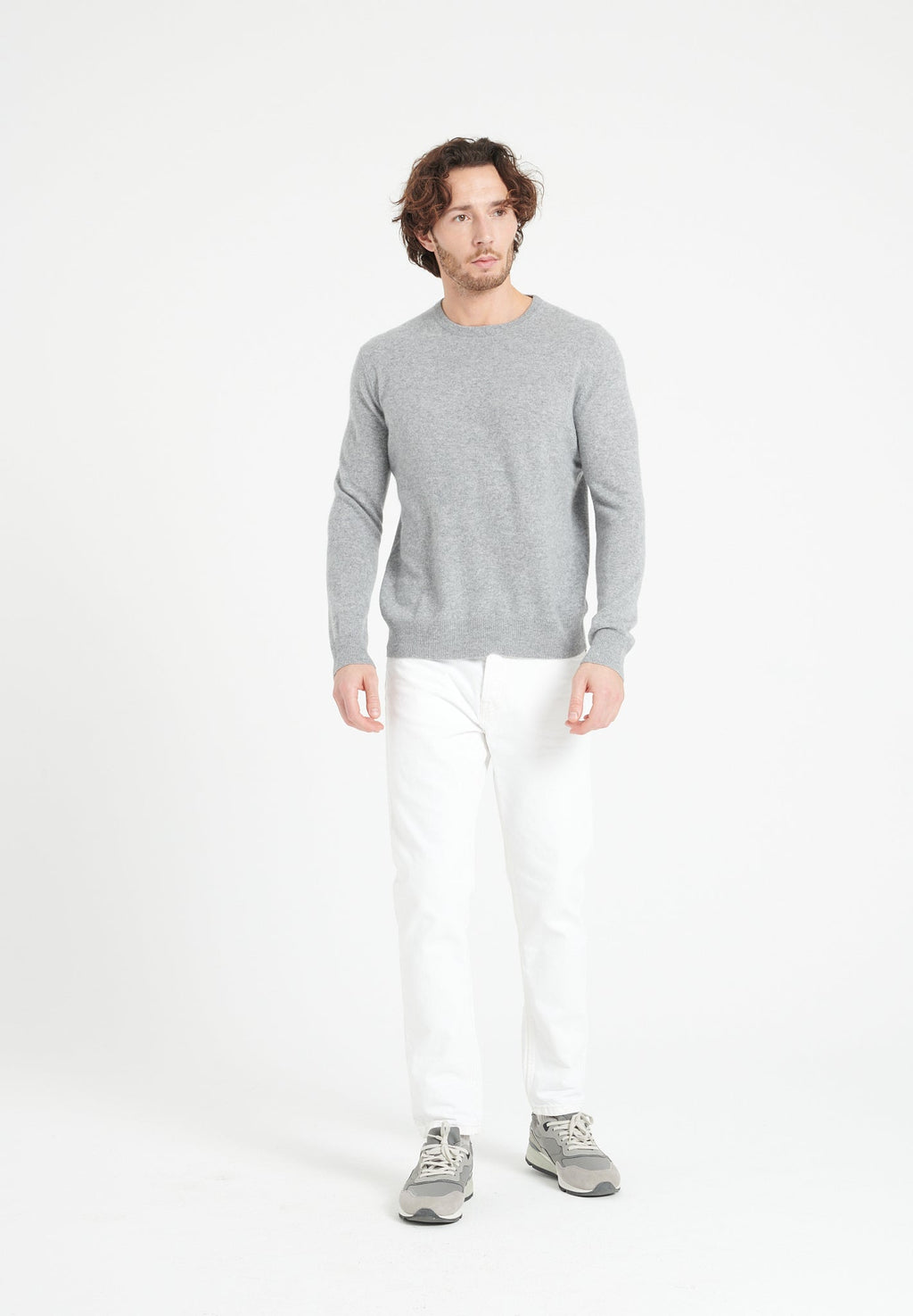 LUKE 2 Round-neck cashmere sweater in light grey