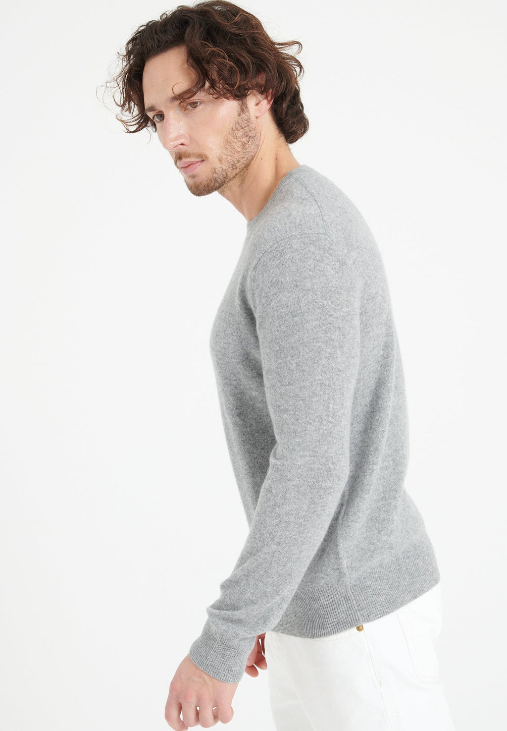 LUKE 2 Round-neck cashmere sweater in light grey