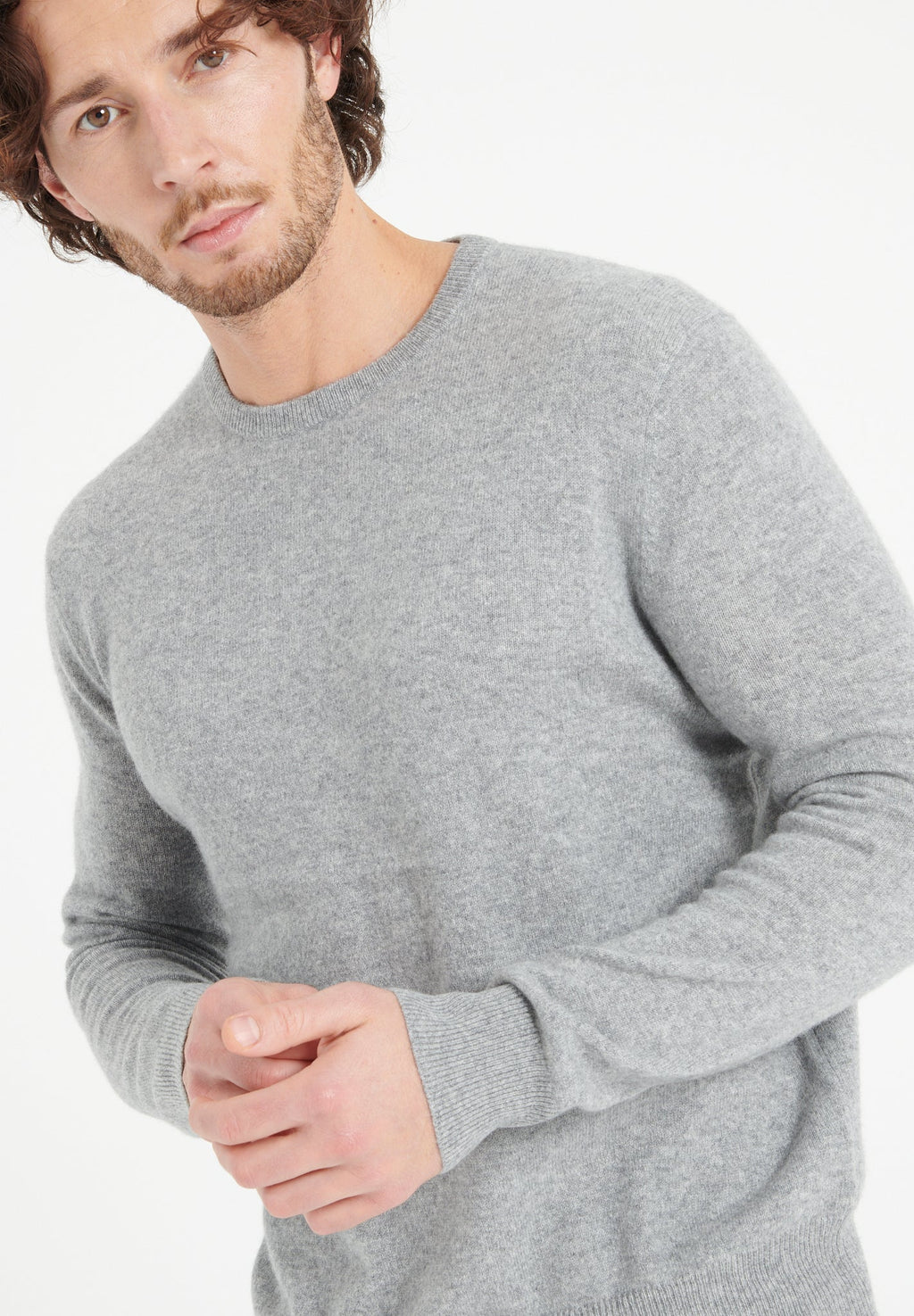 LUKE 2 Round-neck cashmere sweater in light grey