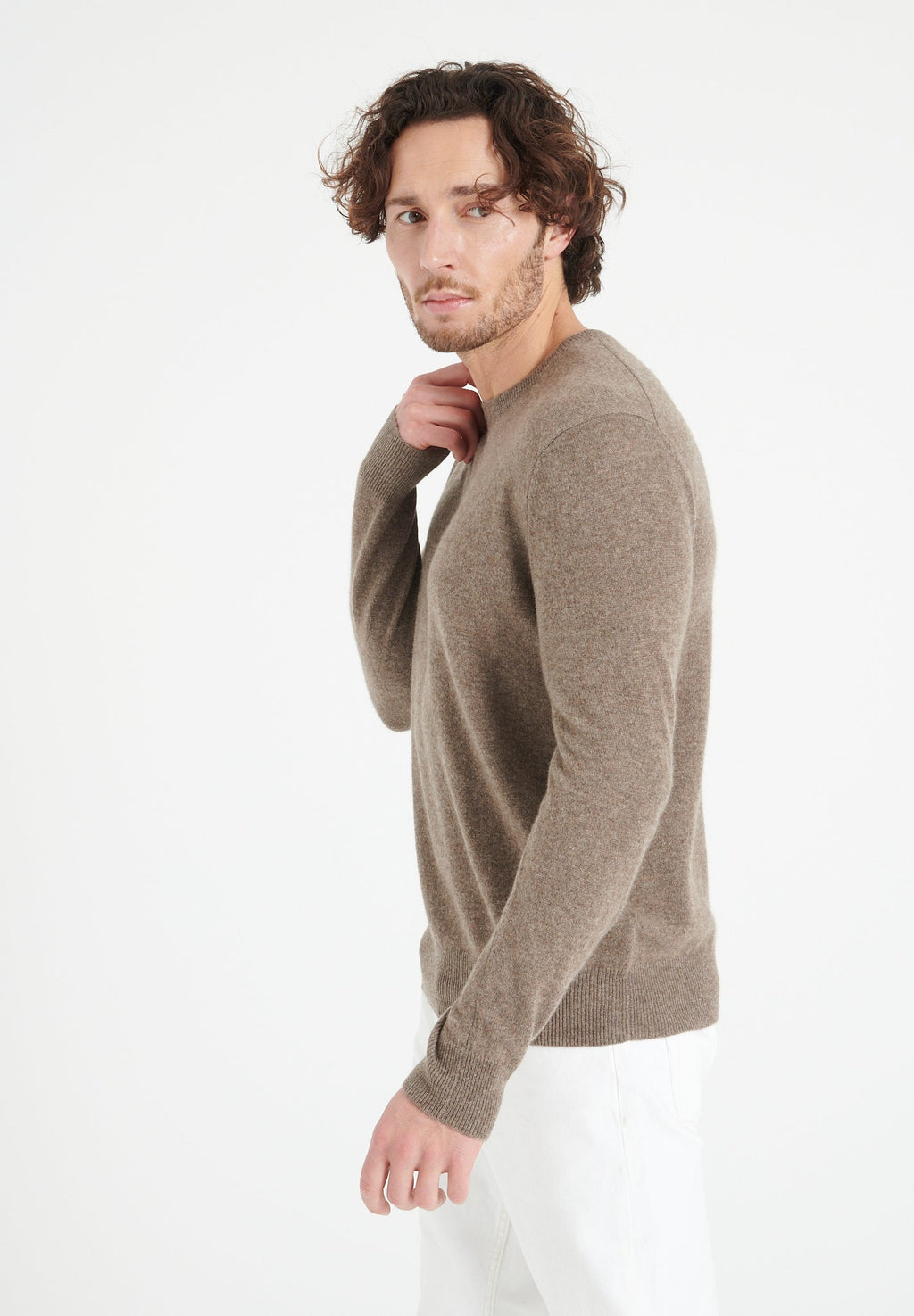 LUKE 2 Taupe cashmere round-neck sweater