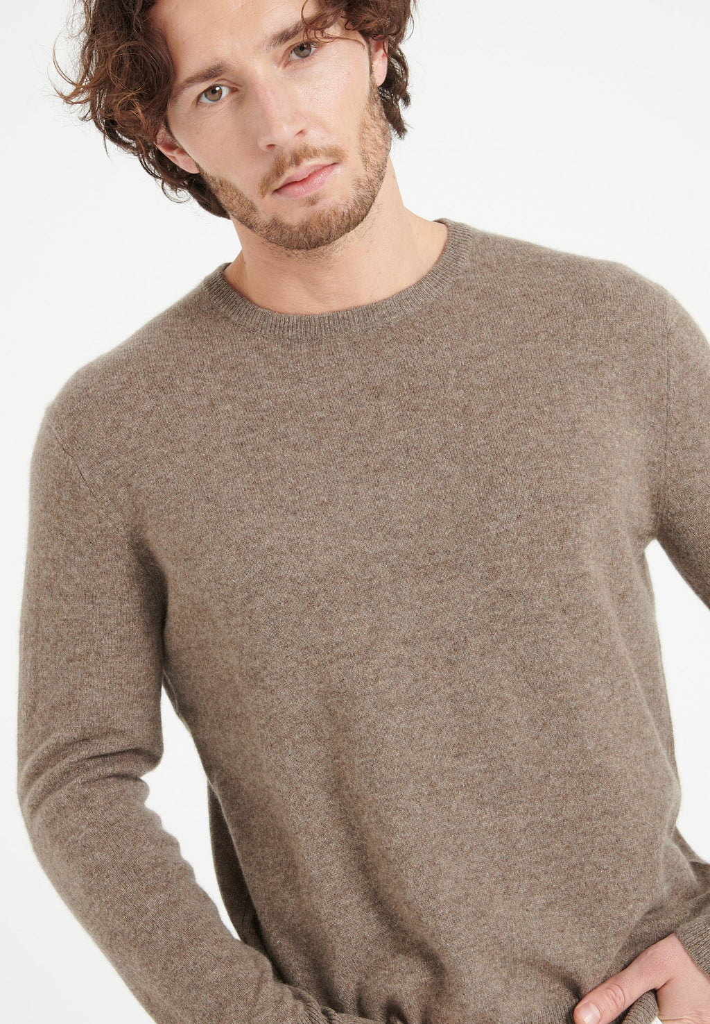 LUKE 2 Taupe cashmere round-neck sweater