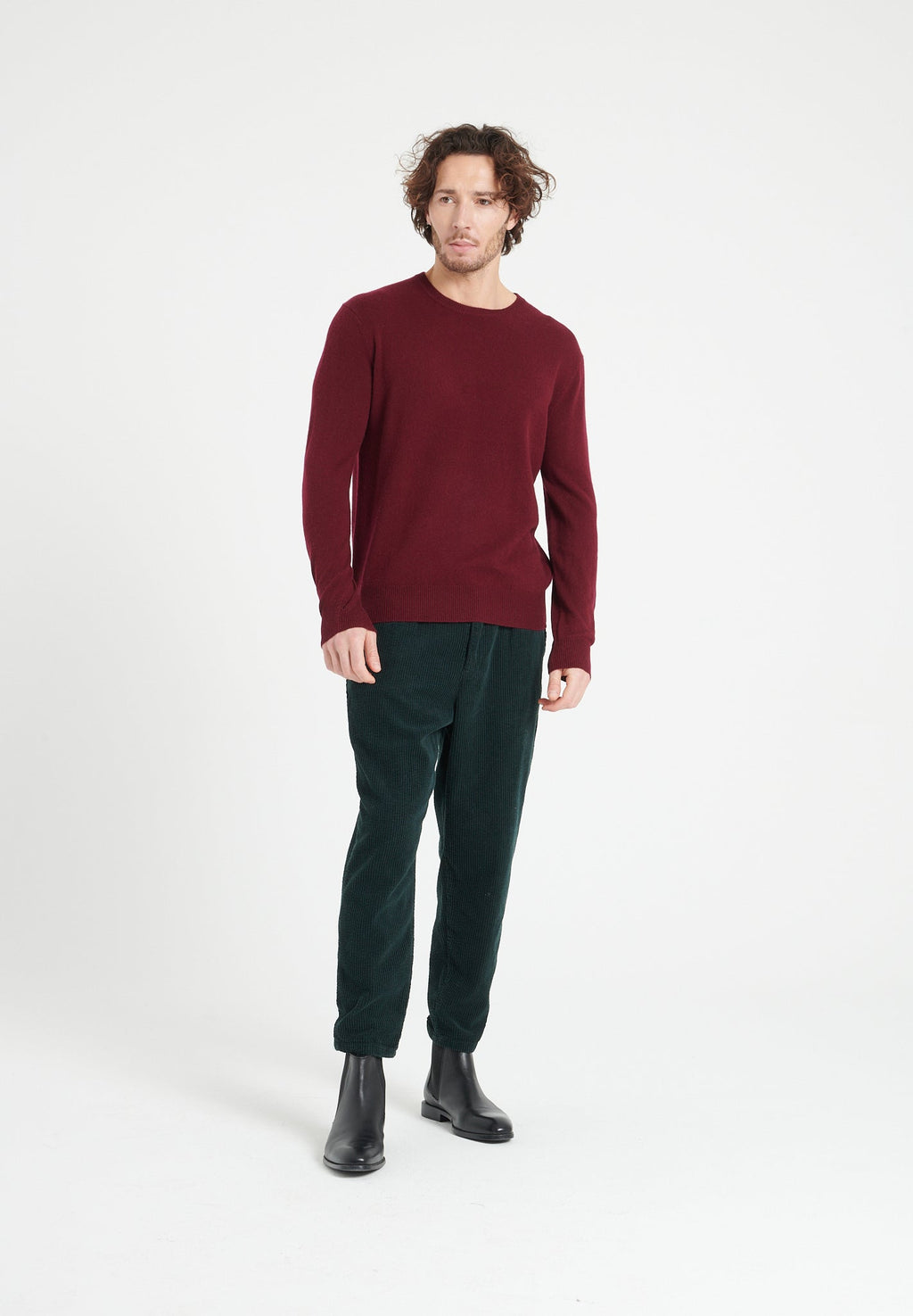 LUKE 2 Round-neck cashmere sweater in burgundy red