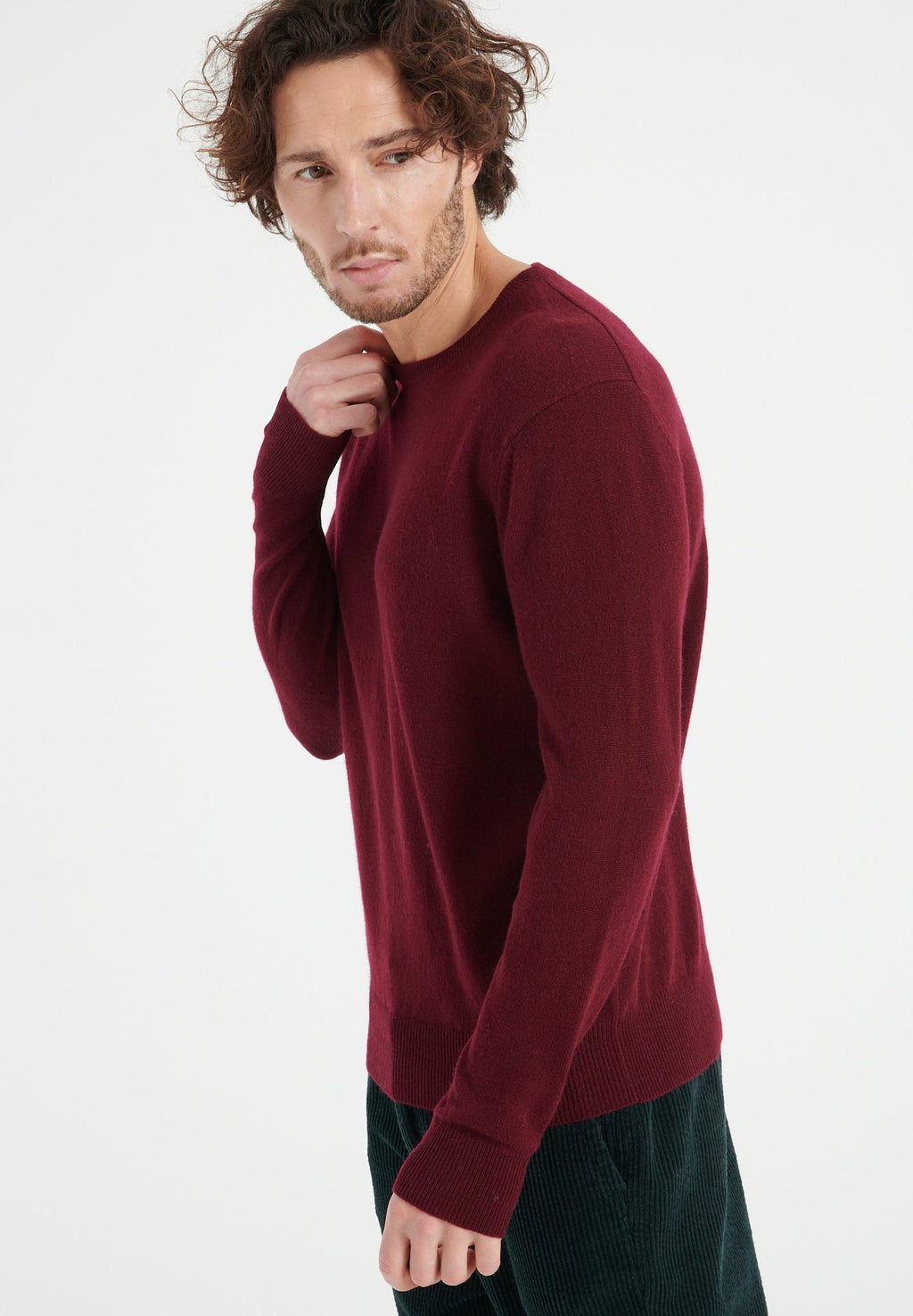 LUKE 2 Round-neck cashmere sweater in burgundy red