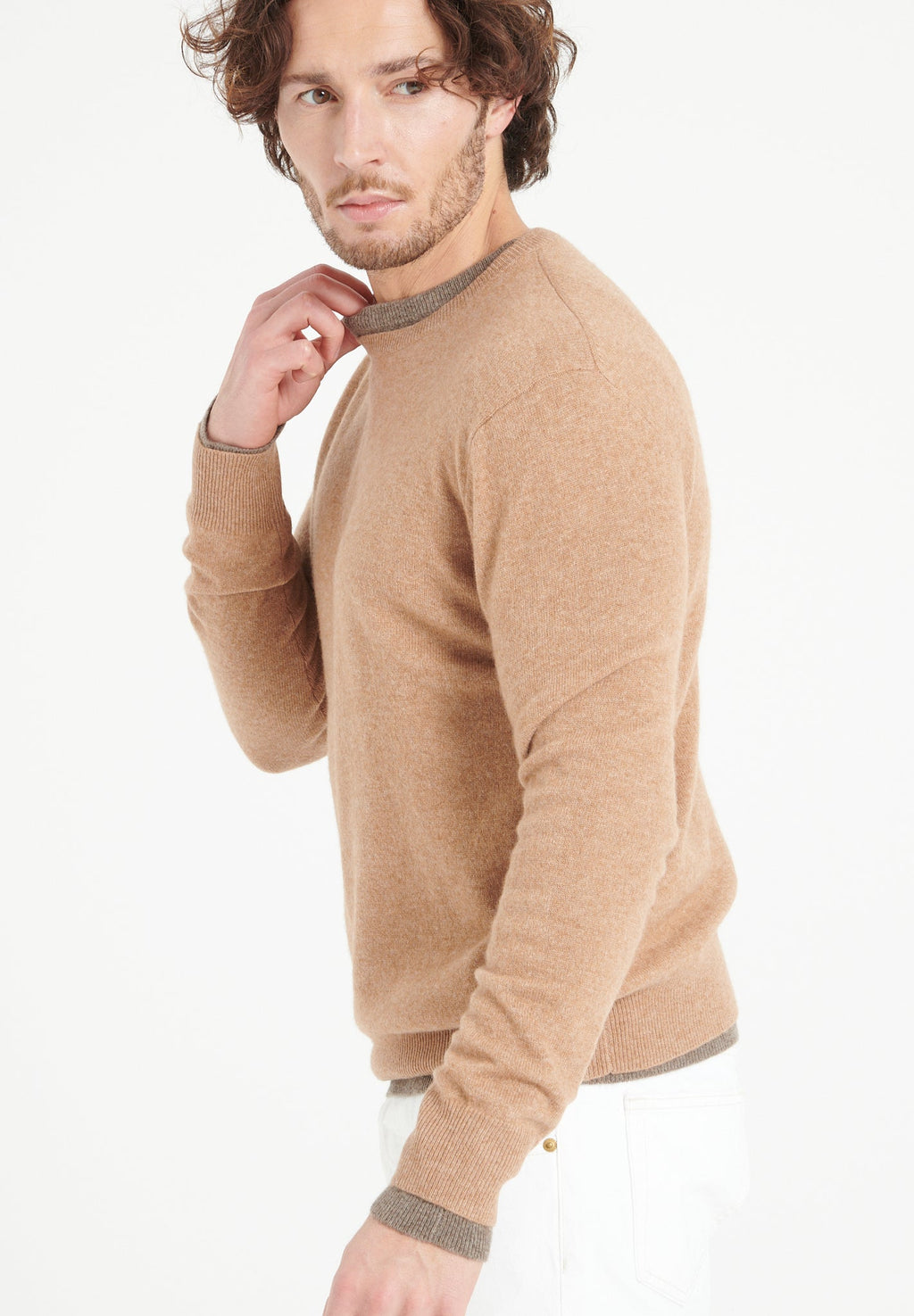 LUKE 2 Round-neck cashmere sweater in camel