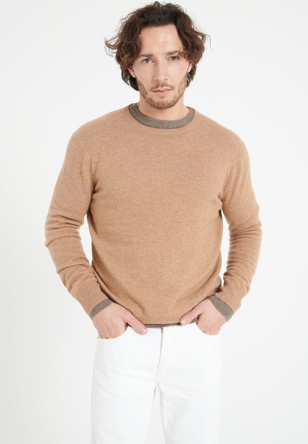 LUKE 2 Round-neck cashmere sweater in camel