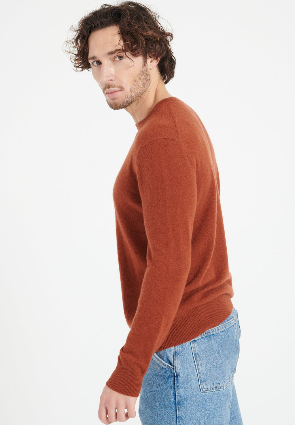 LUKE 2 Round-neck cashmere sweater in terracotta