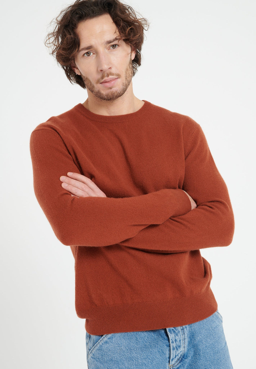 LUKE 2 Round-neck cashmere sweater in terracotta