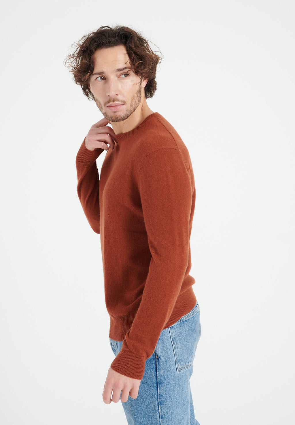 LUKE 2 Round-neck cashmere sweater in terracotta