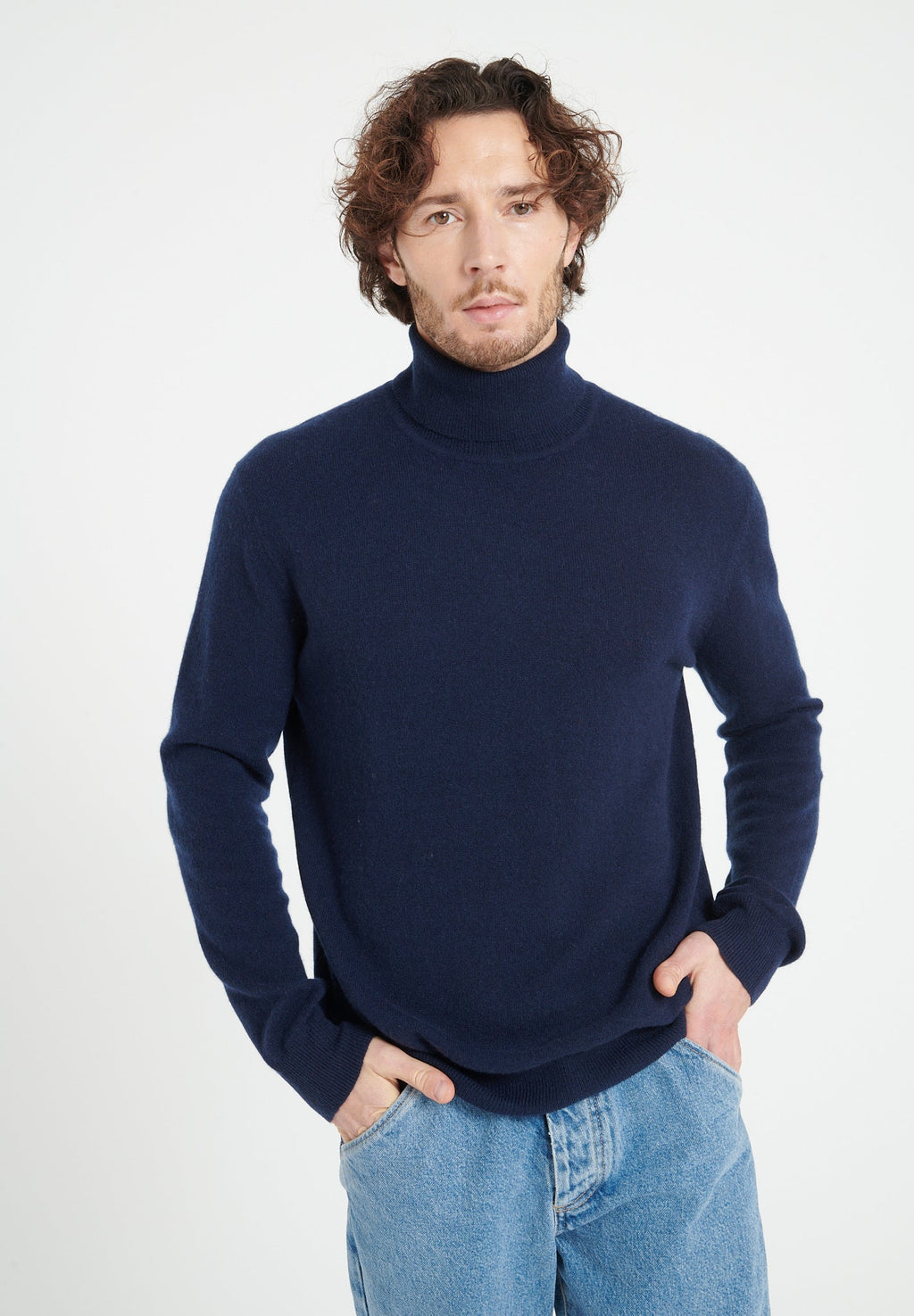 LUKE 3 Cashmere turtleneck sweater navy blue