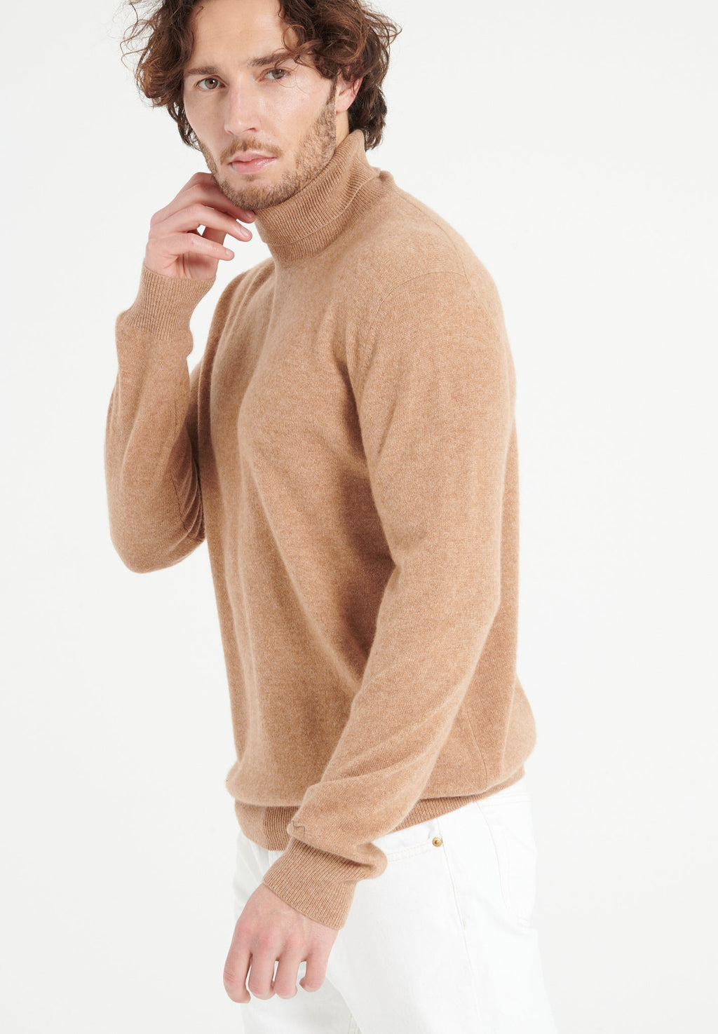 LUKE 3 Camel cashmere turtleneck sweater