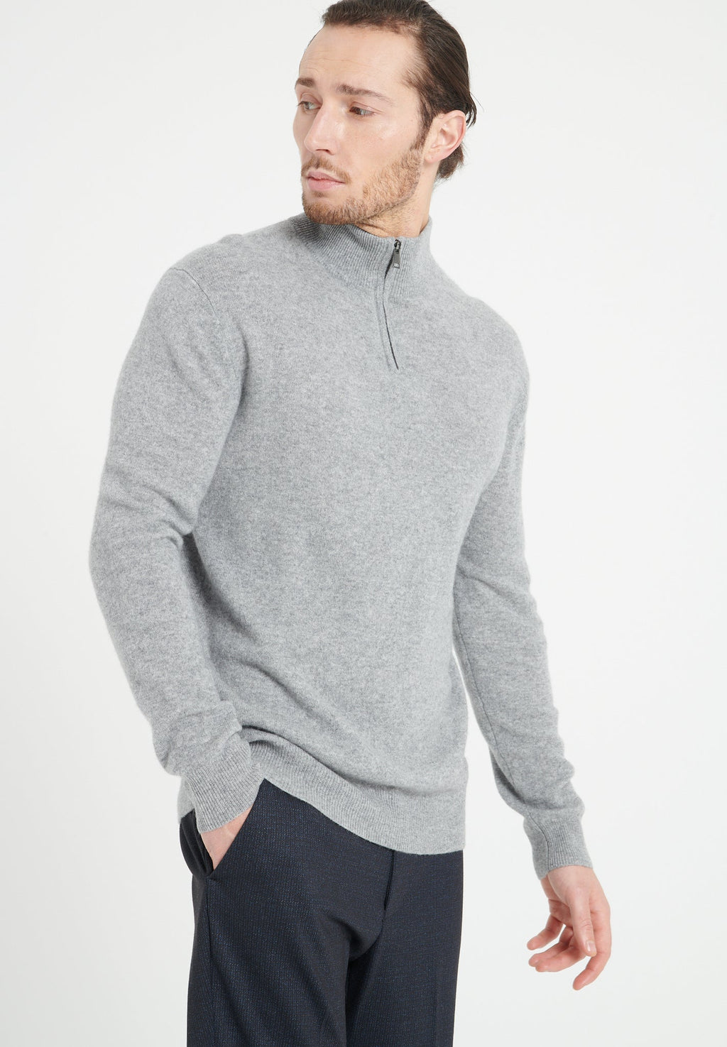 LUKE 4 Light grey cashmere trucker sweater