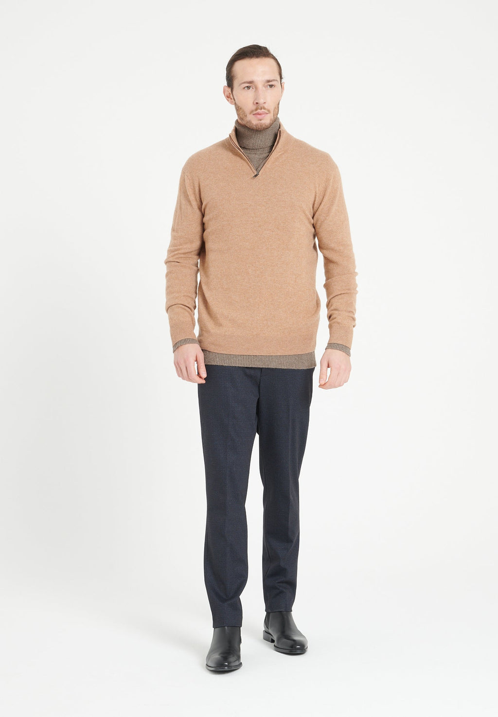 LUKE 4 Camel cashmere trucker sweater