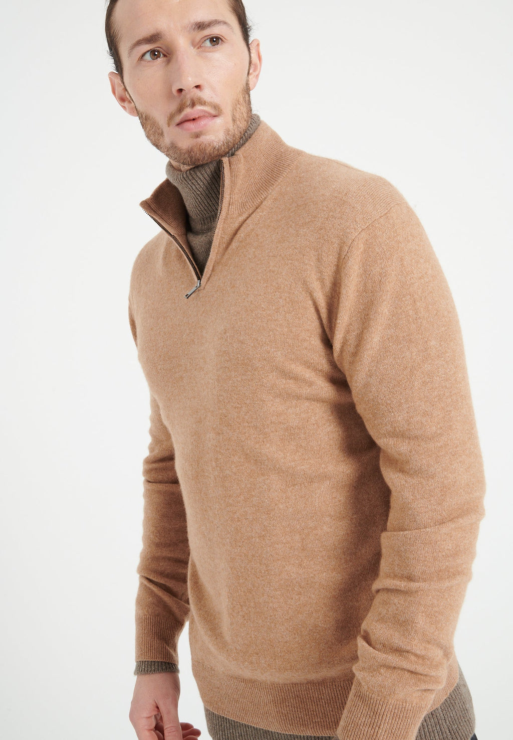 LUKE 4 Camel cashmere trucker sweater