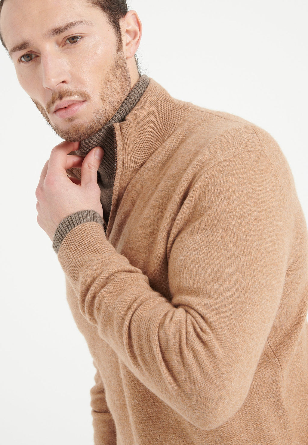 LUKE 4 Camel cashmere trucker sweater