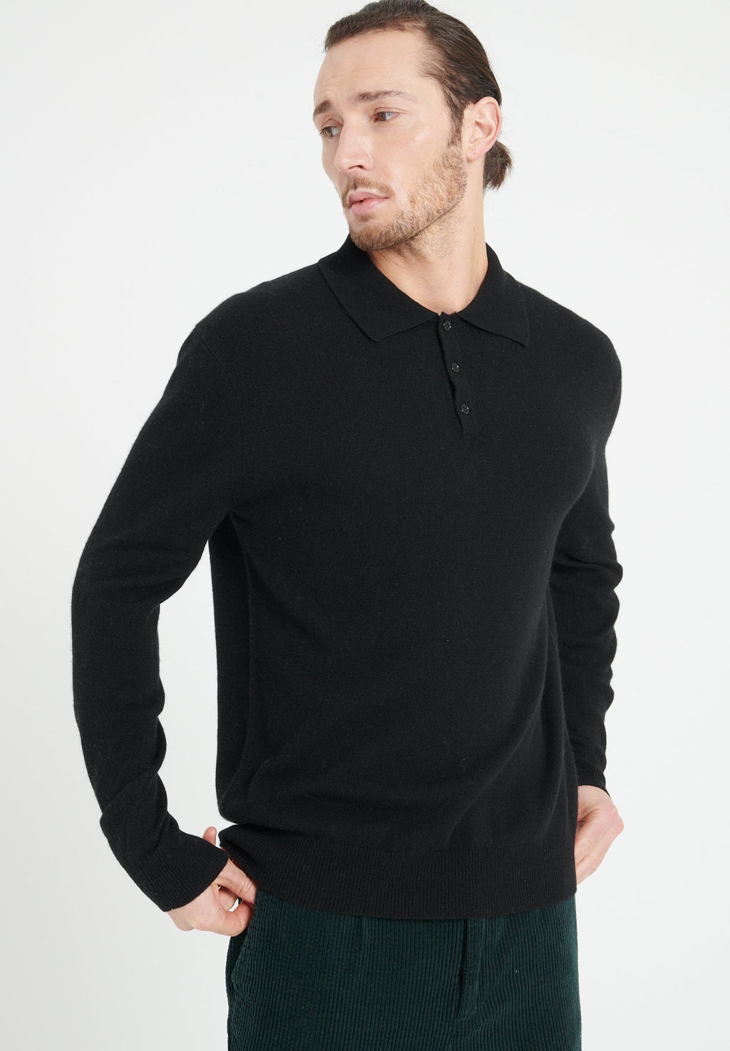 LUKE 5 Long-sleeve polo shirt in black cashmere