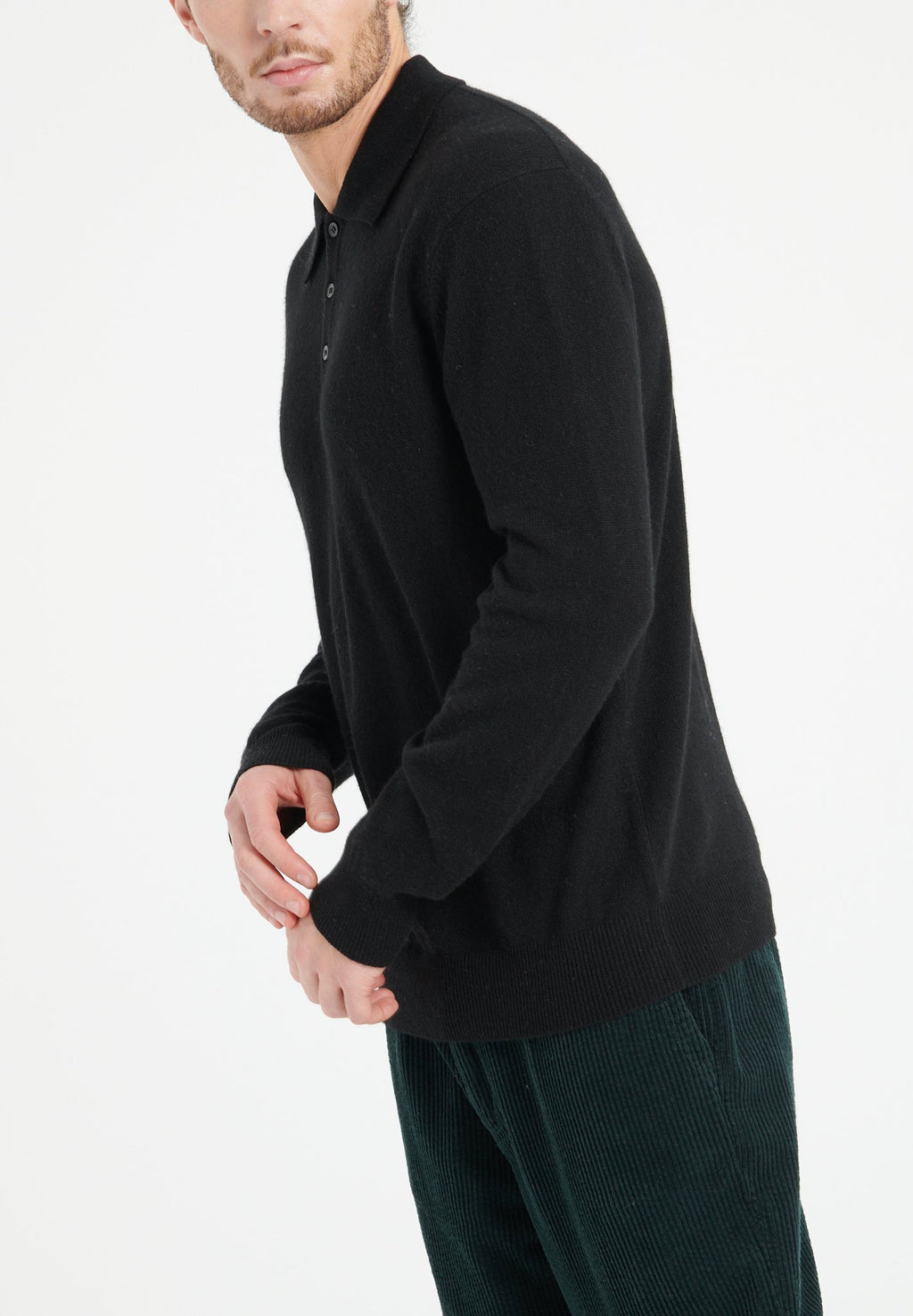 LUKE 5 Long-sleeve polo shirt in black cashmere