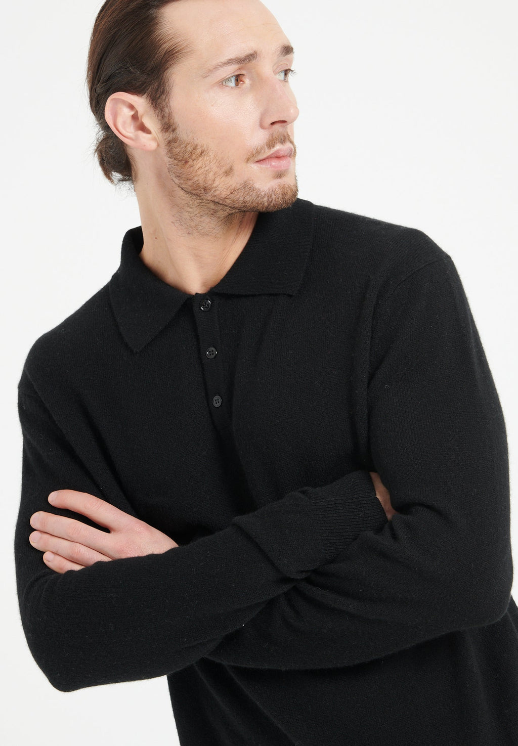 LUKE 5 Long-sleeve polo shirt in black cashmere