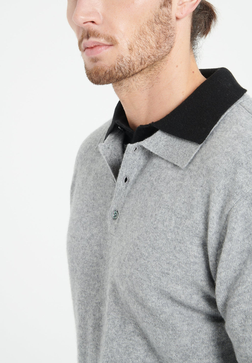 LUKE 5 Long-sleeved polo shirt in light grey cashmere