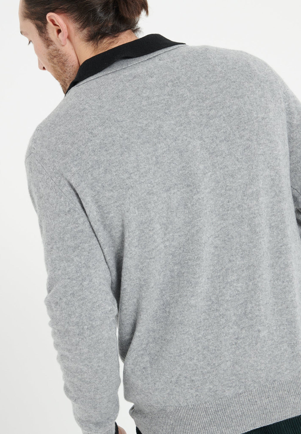 LUKE 5 Long-sleeved polo shirt in light grey cashmere