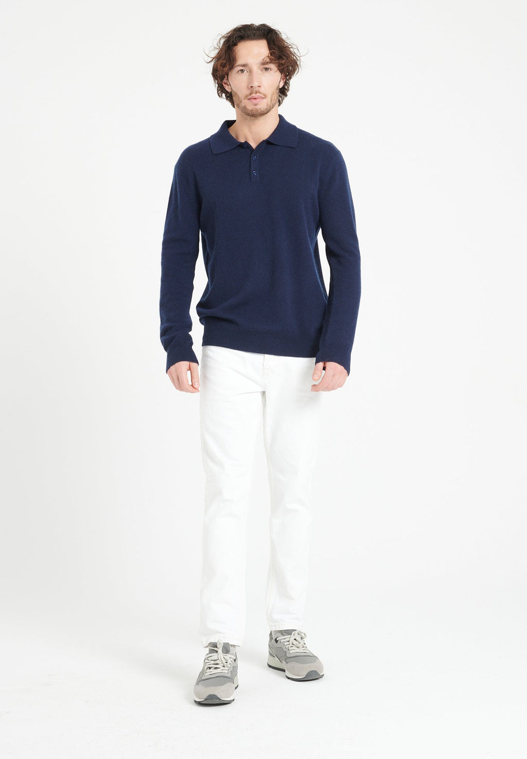 LUKE 5 Long-sleeve cashmere polo shirt navy blue