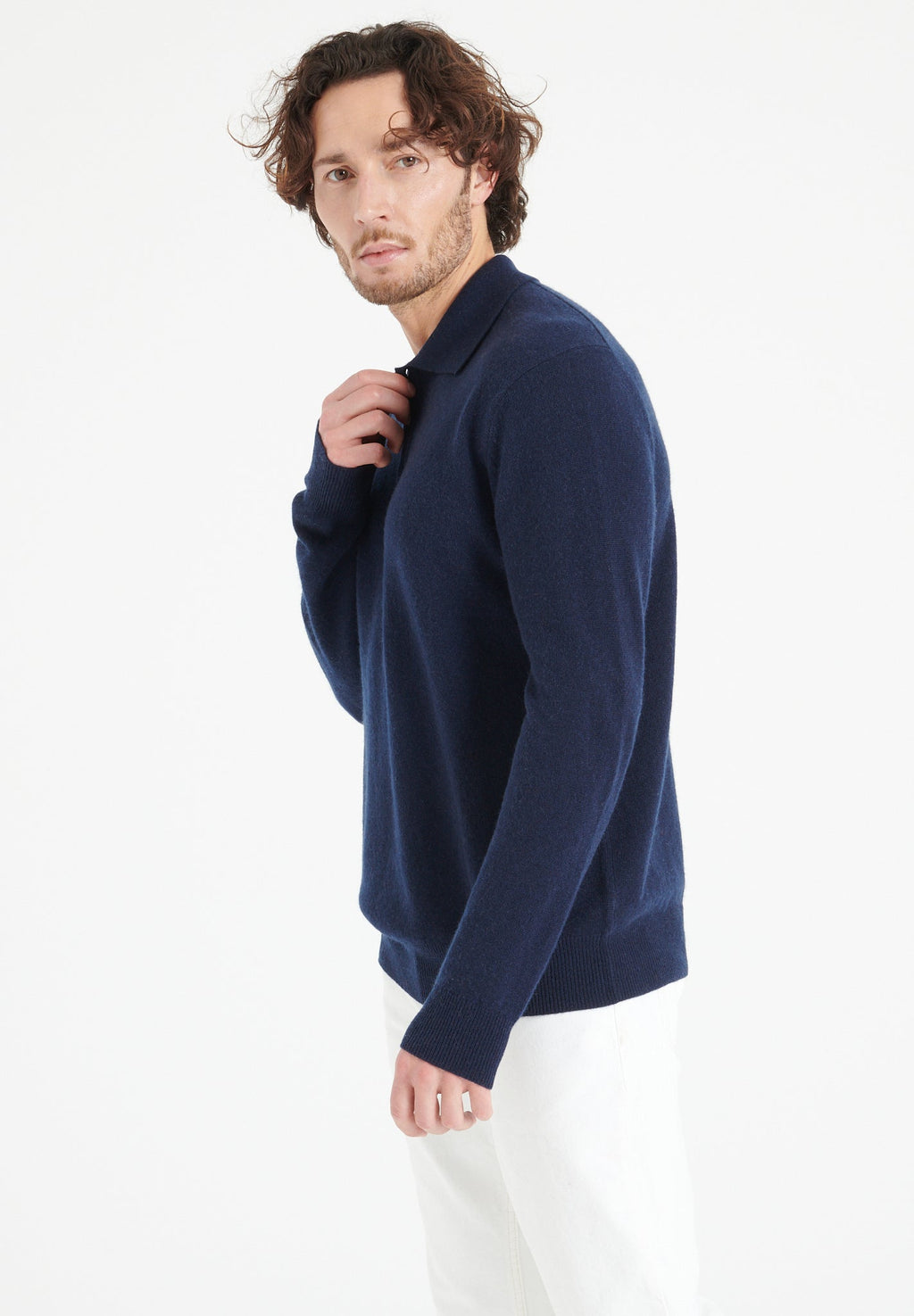 LUKE 5 Long-sleeve cashmere polo shirt navy blue