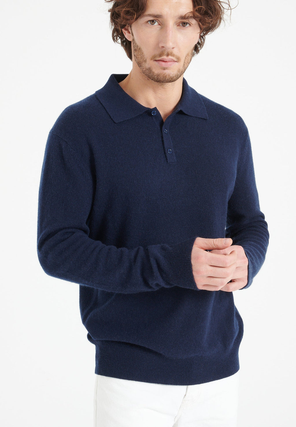 LUKE 5 Long-sleeve cashmere polo shirt navy blue