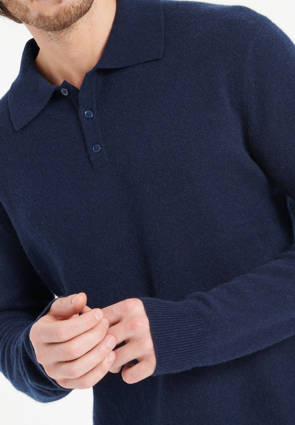 LUKE 5 Long-sleeve cashmere polo shirt navy blue