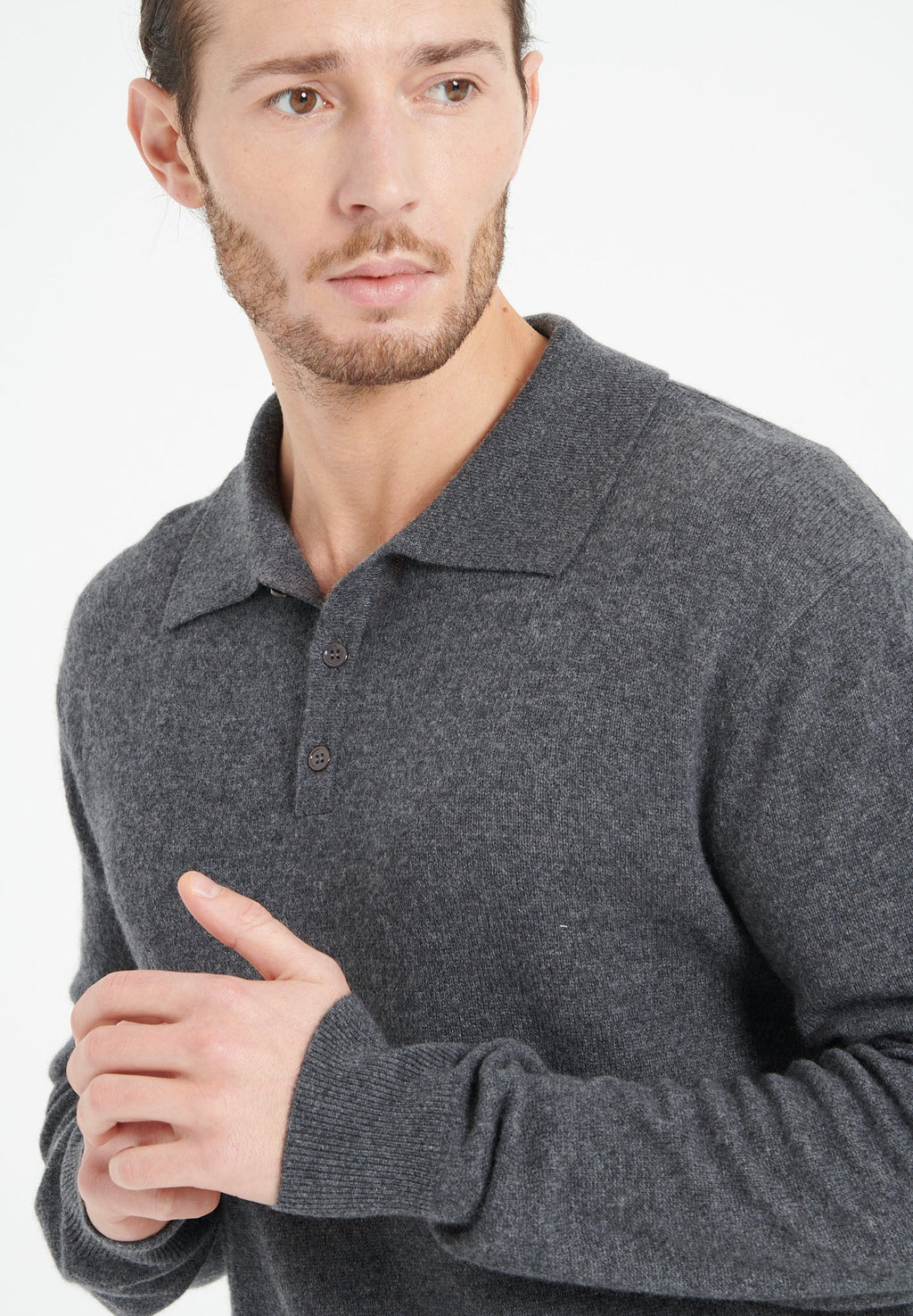 LUKE 5 Long-sleeve cashmere polo shirt charcoal grey