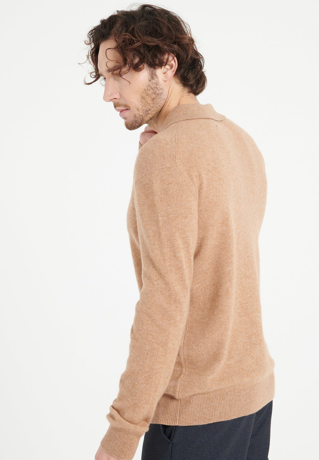 LUKE 5 Camel cashmere long-sleeve polo shirt