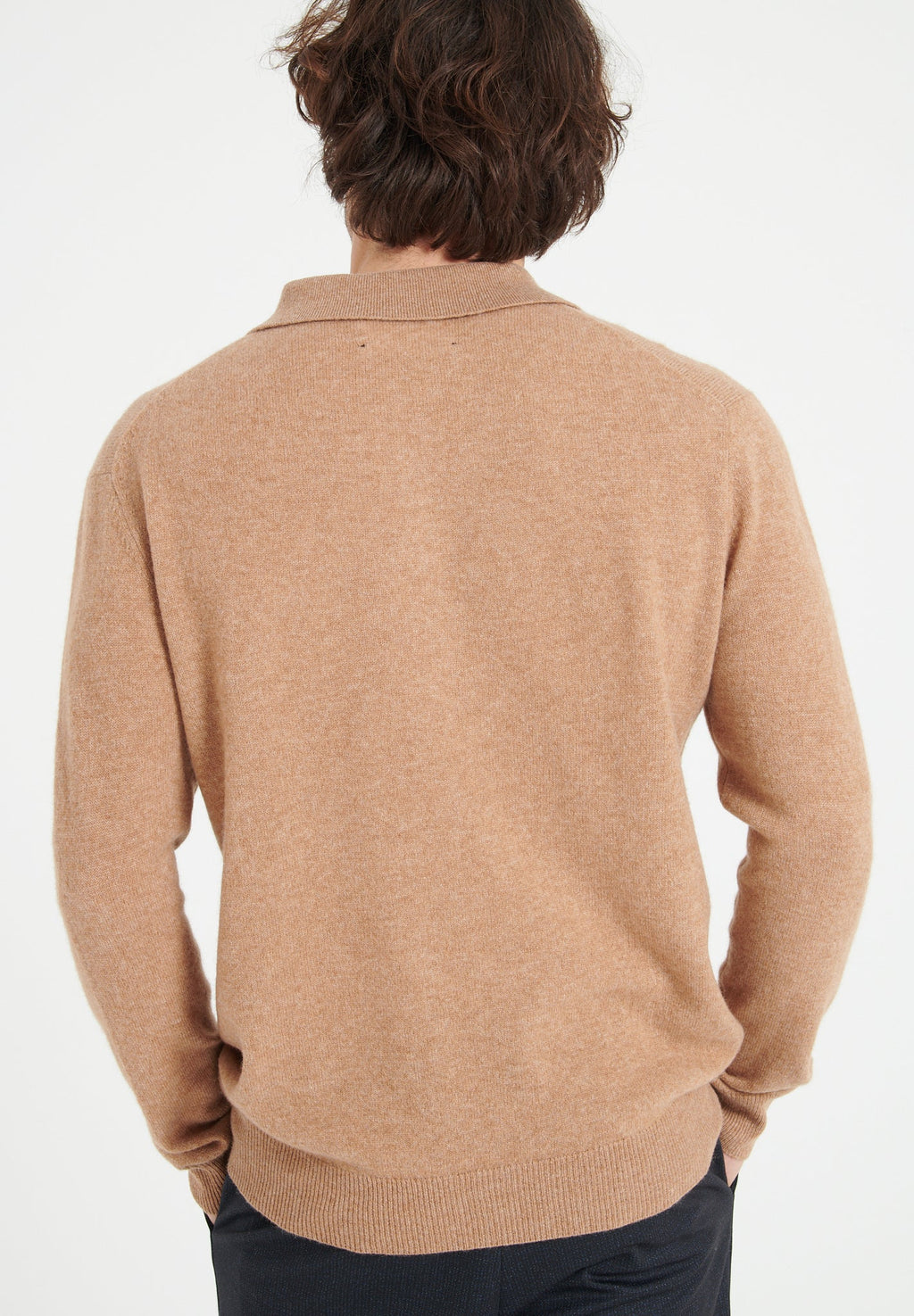 LUKE 5 Camel cashmere long-sleeve polo shirt