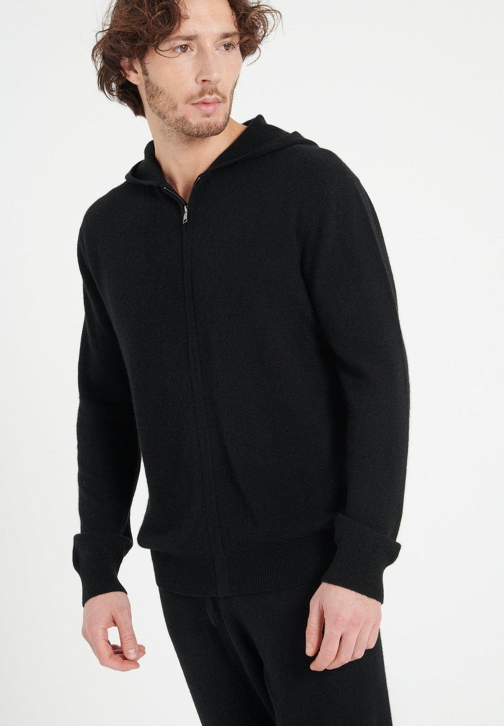 LUKE 6 Black cashmere zip hoodie