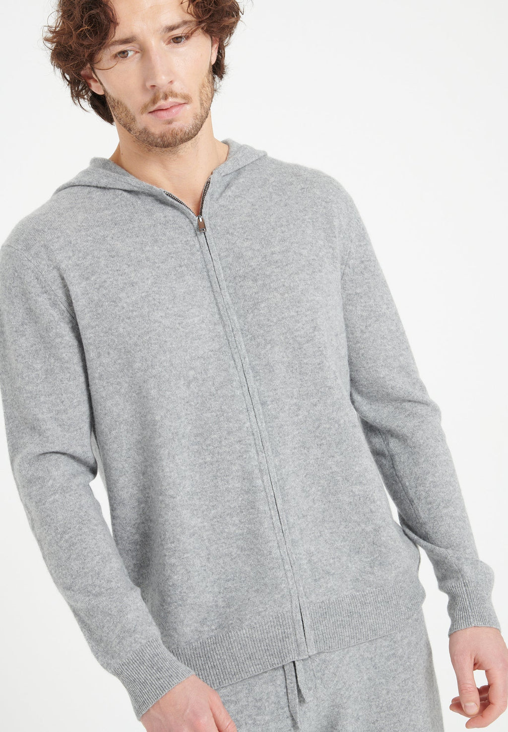 LUKE 6 Light grey cashmere zip hoodie