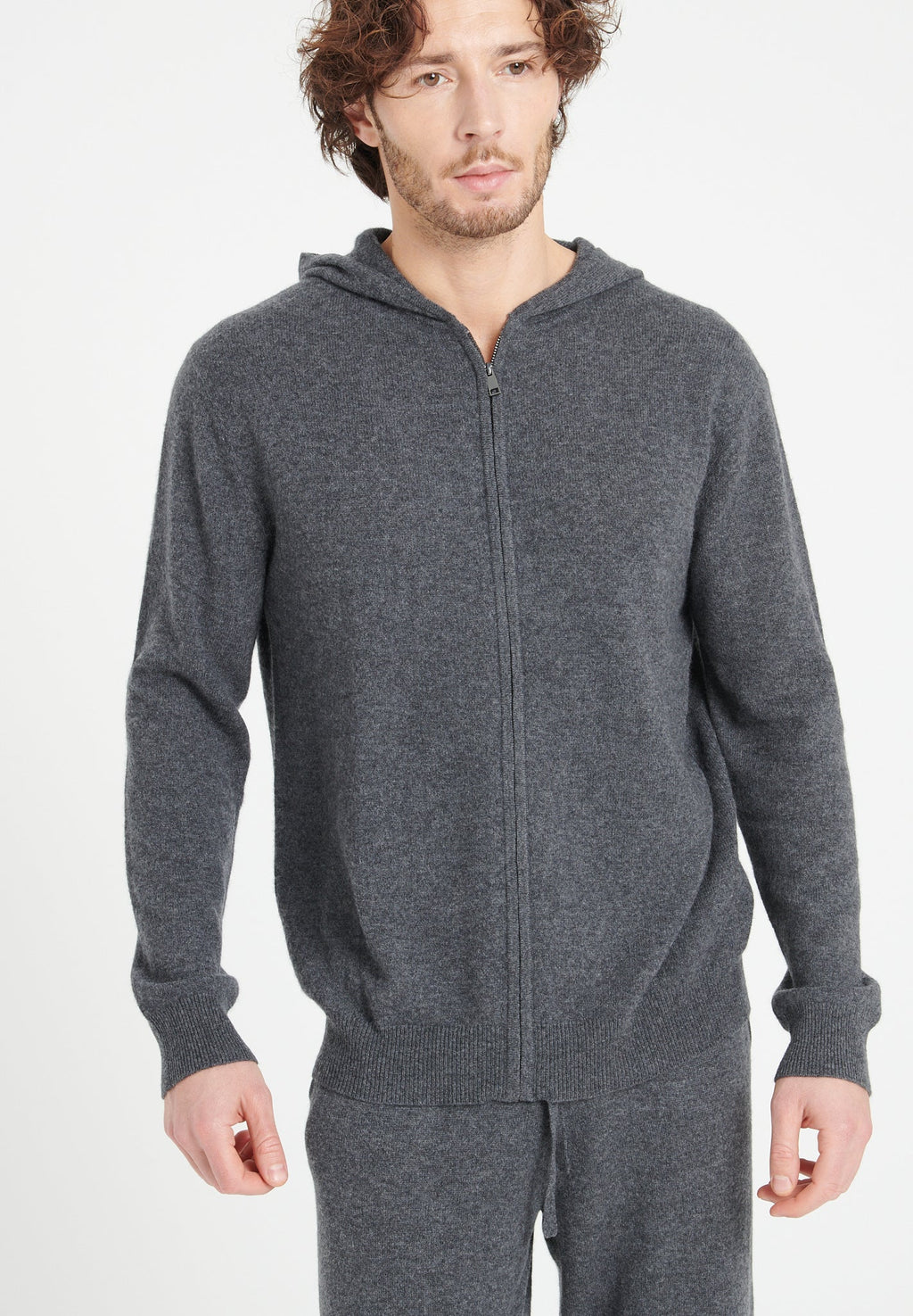 LUKE 6 Charcoal grey cashmere zip hoodie