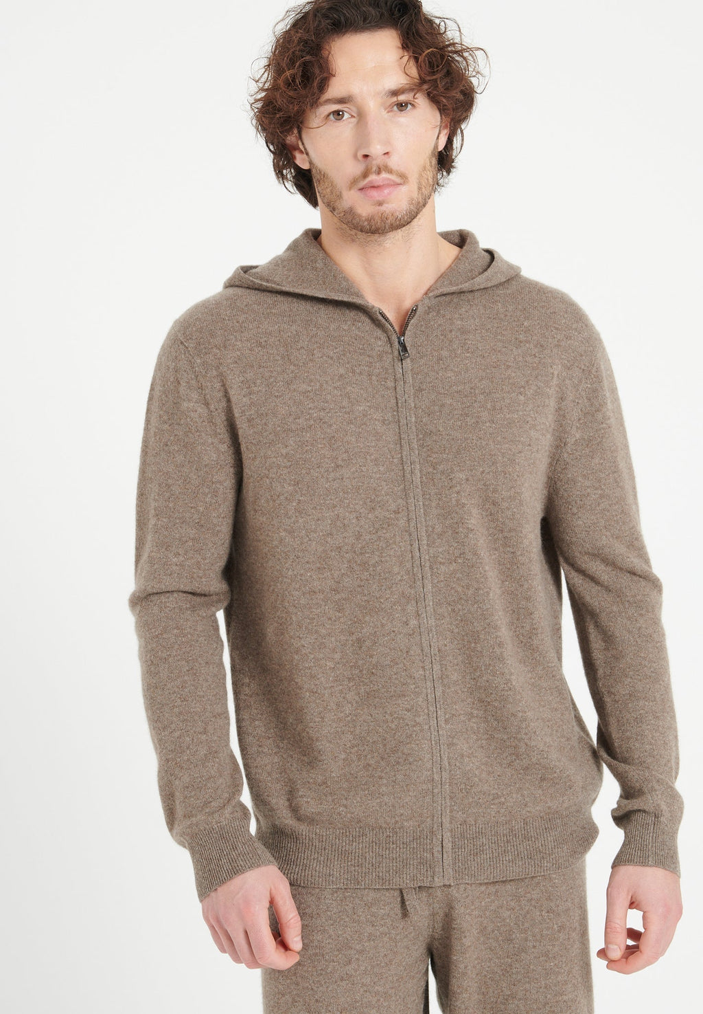 LUKE 6 Taupe cashmere zip hoodie