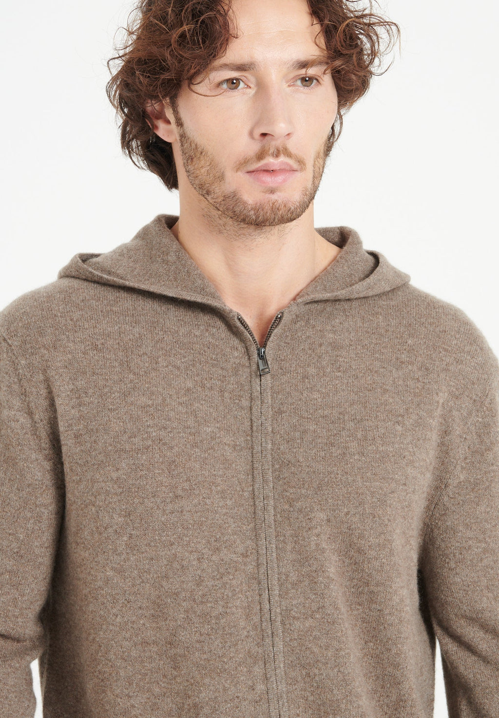 LUKE 6 Taupe cashmere zip hoodie