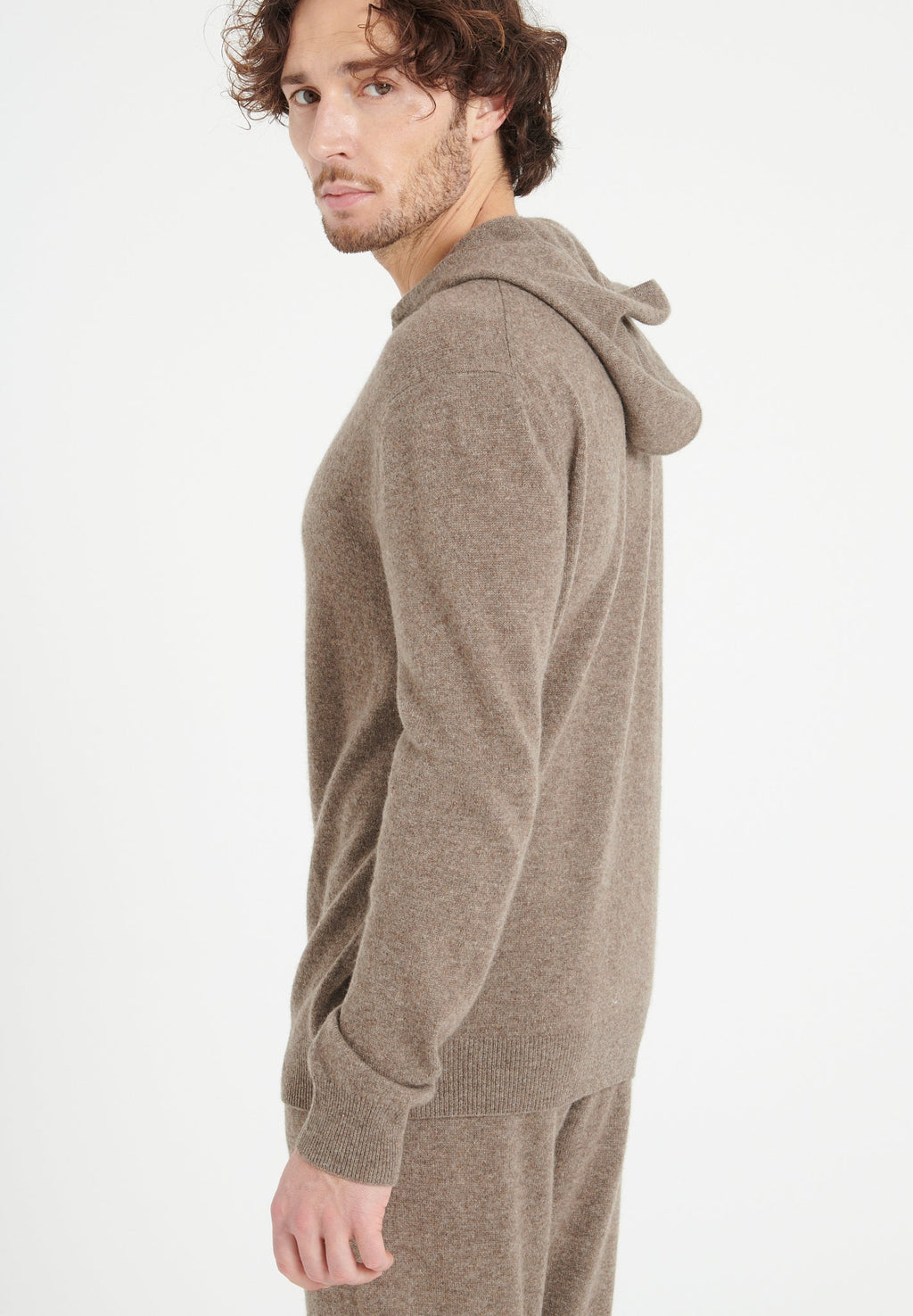 LUKE 6 Taupe cashmere zip hoodie