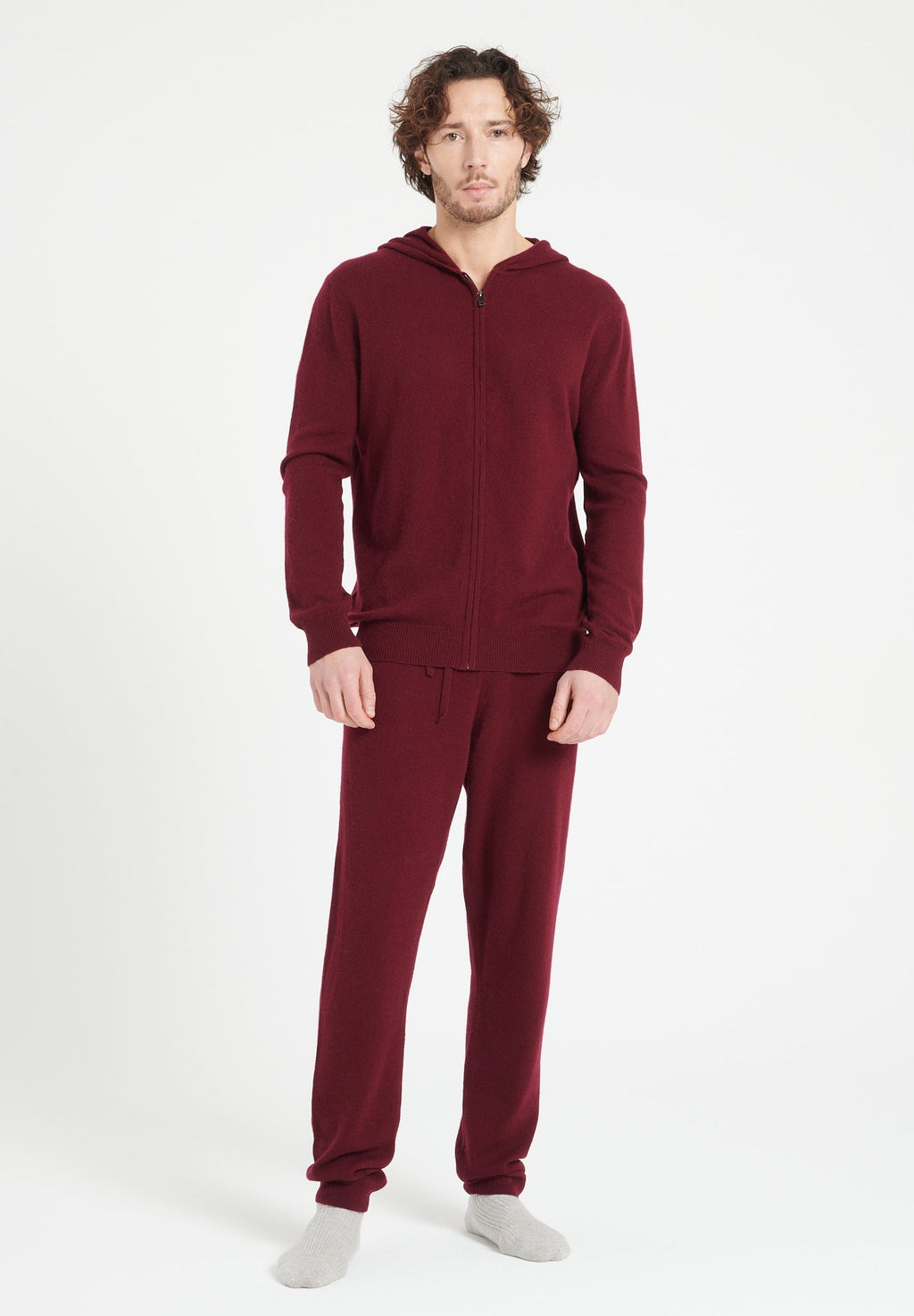 LUKE 6 Zipped cashmere hoodie burgundy red